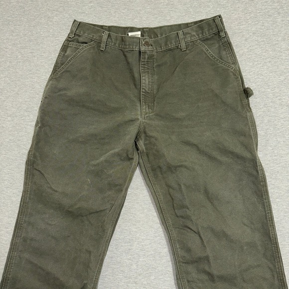Carhartt Mens Moss Green Cotton Duck Carpenter Work Pants 39x32 Relaxed Fit - Picture 9 of 16